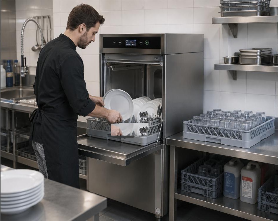 Gewerbliche Küche mit energieeffizienten Geräten